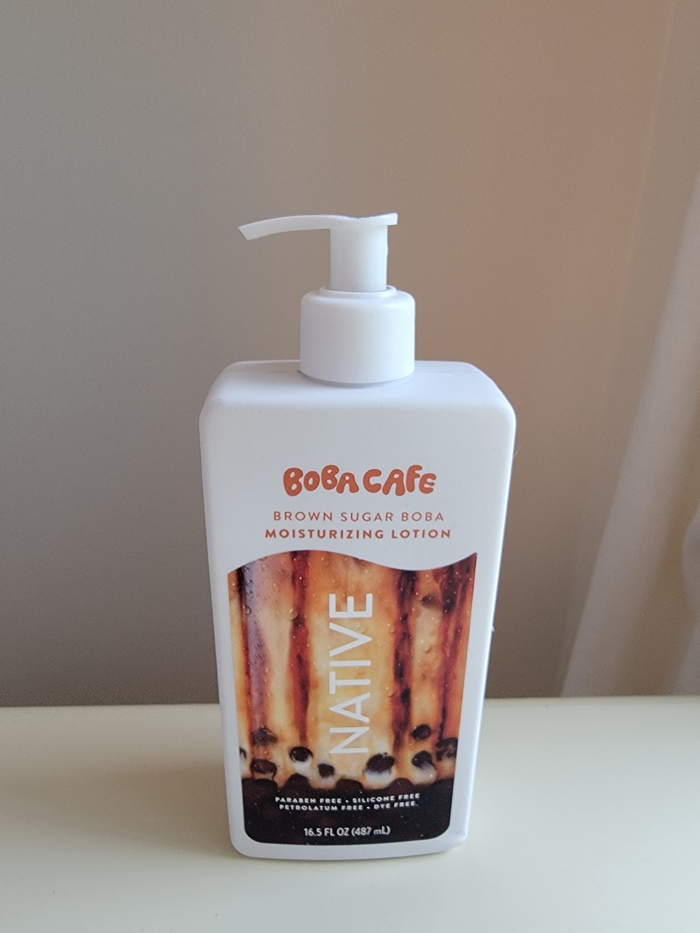 Native White Bottle with Brown and Black Boba Design Moisturizing Lotion